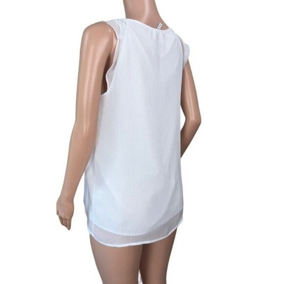 ELLE Women SZ L White Sleeveless Blouse Pleated Front-Tie Neck- Lined-Casual - Picture 12 of 14